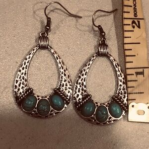 Silvertone & faux turquoise earrings